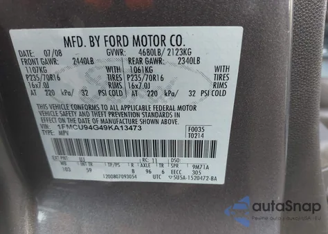 2009 Ford Escape Limited from USA, damaged, VIN 1FMCU94G49KA13473